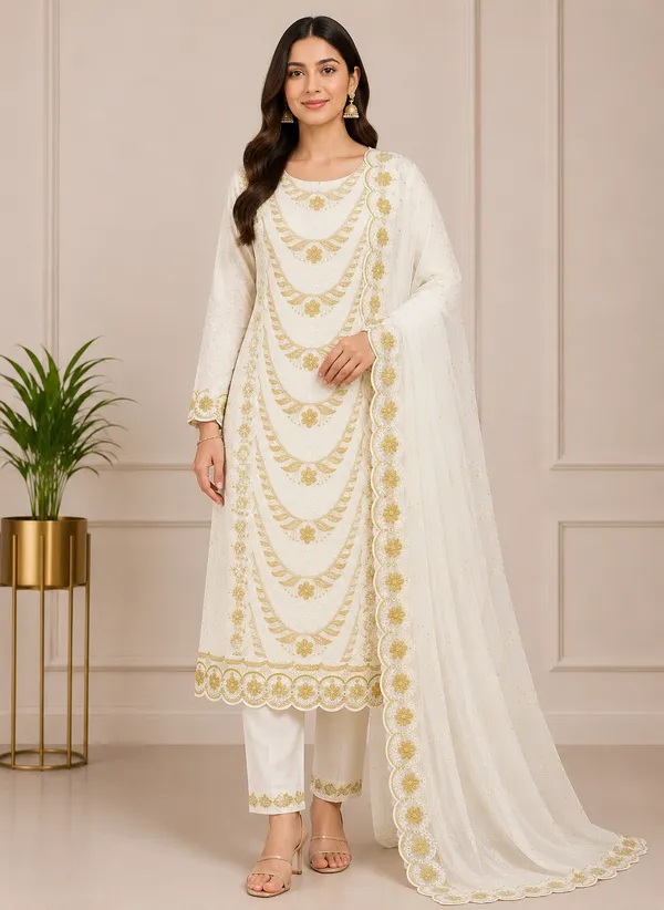 White_Chanderi_Floral_Embroidered_Unstitched_Suit_Material_For_Women