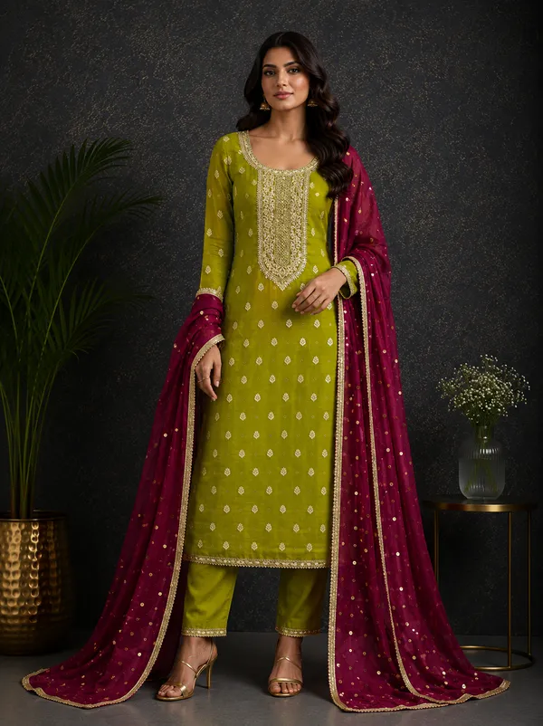 Green_Pure_Silk_Solid_Kurta_Churidar_Material_For_Women