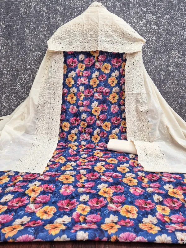 Blue_Cotton_Floral_Printed_Unstitched_Suit_Material_For_Women