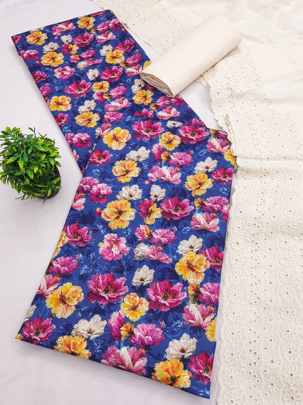 Blue_Cotton_Floral_Printed_Unstitched_Suit_Material_For_Women