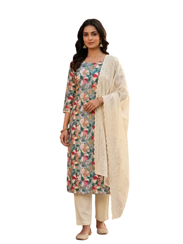 Red_Cotton_Floral_Unstitched_Suit_Material_For_Women