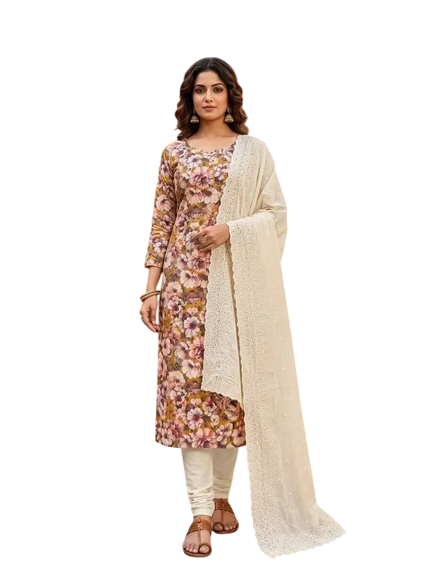 Yellow_Cotton_Floral_Printed_Unstitched_Suit_Material_For_Women