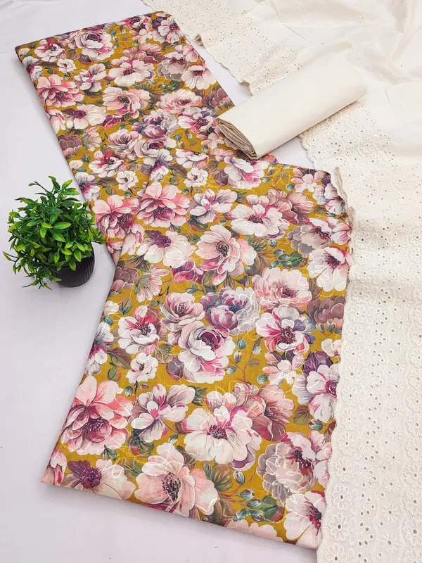 Yellow_Cotton_Floral_Printed_Unstitched_Suit_Material_For_Women
