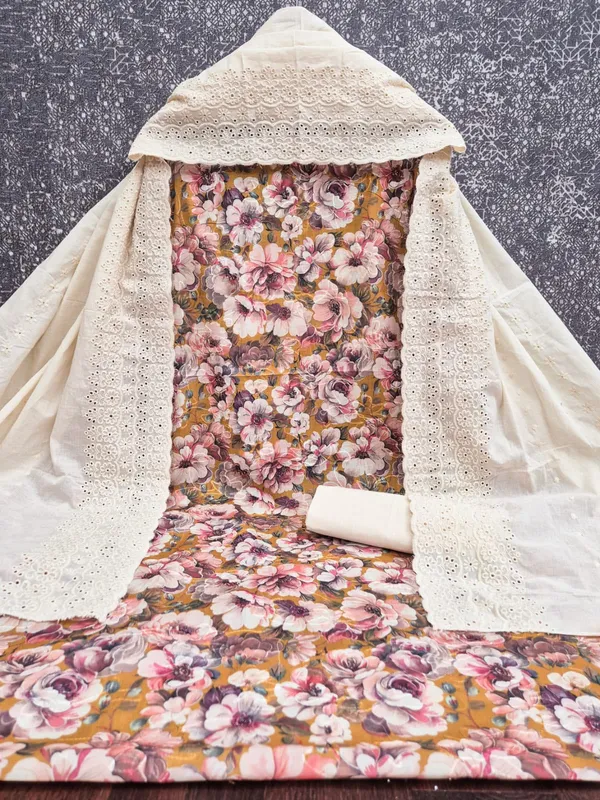 Yellow_Cotton_Floral_Printed_Unstitched_Suit_Material_For_Women