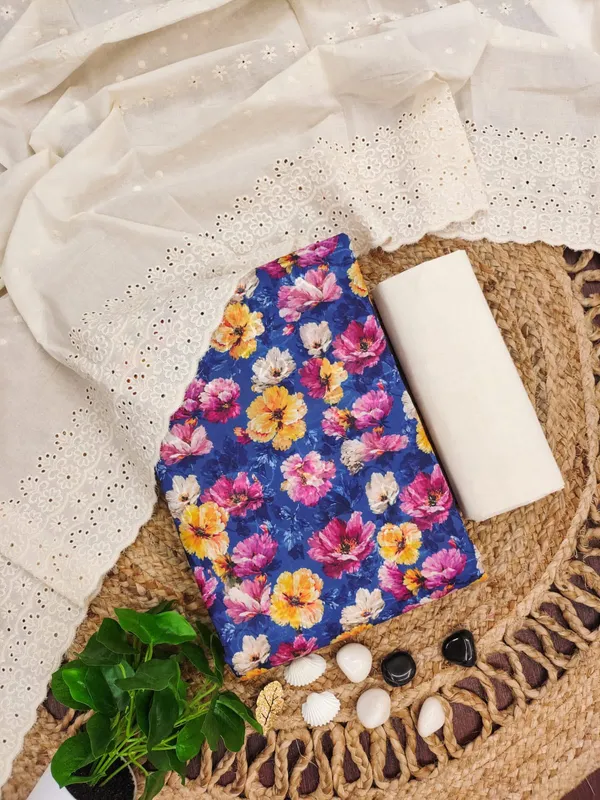 Blue_Cotton_Floral_Printed_Unstitched_Suit_Material_For_Women