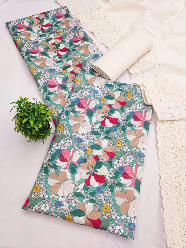 Red_Cotton_Floral_Unstitched_Suit_Material_For_Women