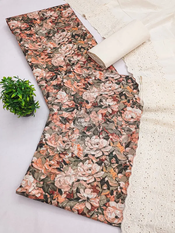 Brown_Cotton_Floral_Printed_Unstitched_Suit_Material_For_Women