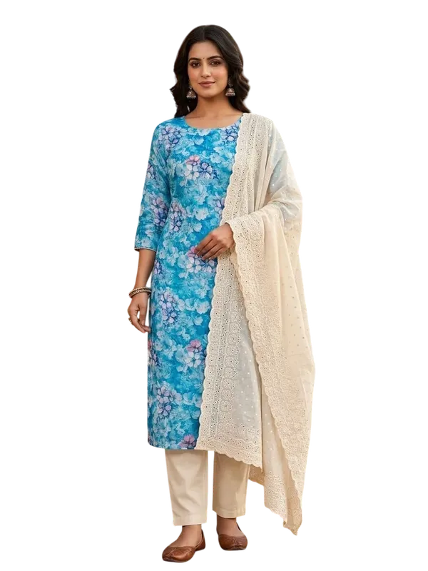 Light_Blue_Cotton_Floral_Printed_Unstitched_Suit_Material_For_Women