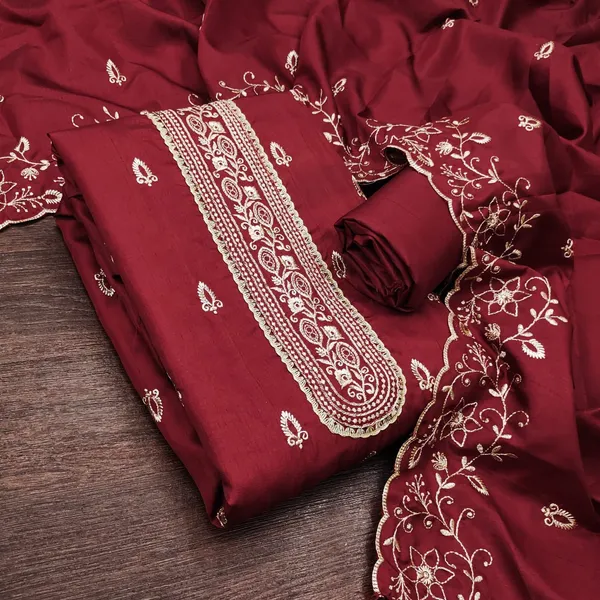 Red_Silk_Chikankari_Embroidered_Unstitched_Suit_Material_For_Women