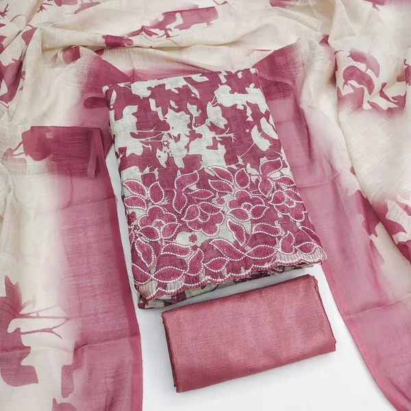 Red_Silk_Floral_Print_Unstitched_Suit_Material_For_Women