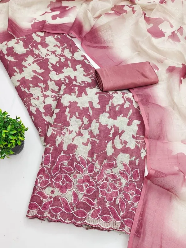 Red_Silk_Floral_Print_Unstitched_Suit_Material_For_Women
