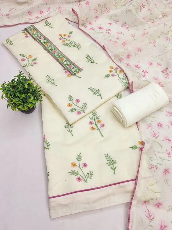 Cream_Silk_Floral_Embroidered_Unstitched_Suit_Material_For_Women