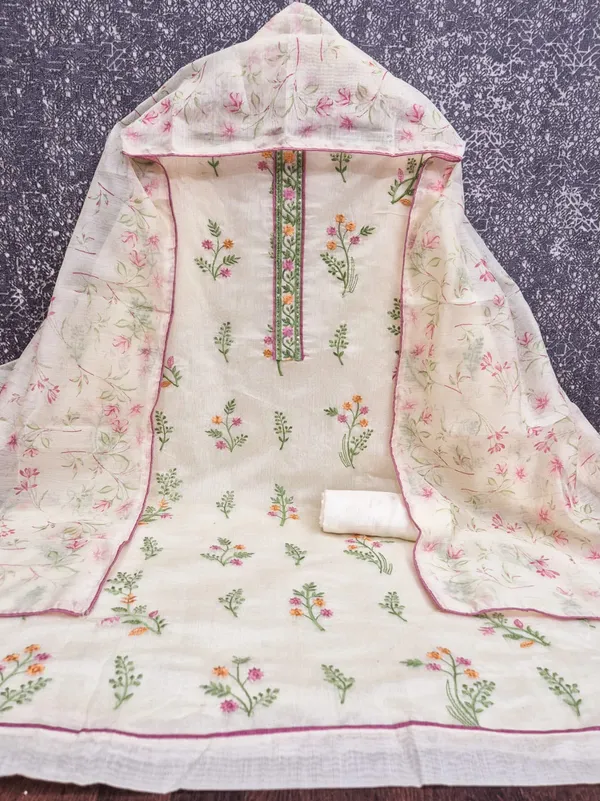 Cream_Silk_Floral_Embroidered_Unstitched_Suit_Material_For_Women