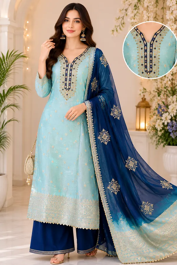 Blue_Pure_Silk_Ombre_Unstitched_Kurta_And_Churidar_Material_For_Women