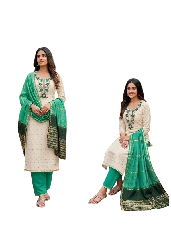 Green_Silk_Floral_Embroidered_Unstitched_Suit_Material_For_Women