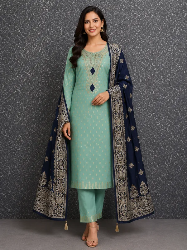 Blue_Silk_Embroidered_Unstitched_Suit_Material_For_Women