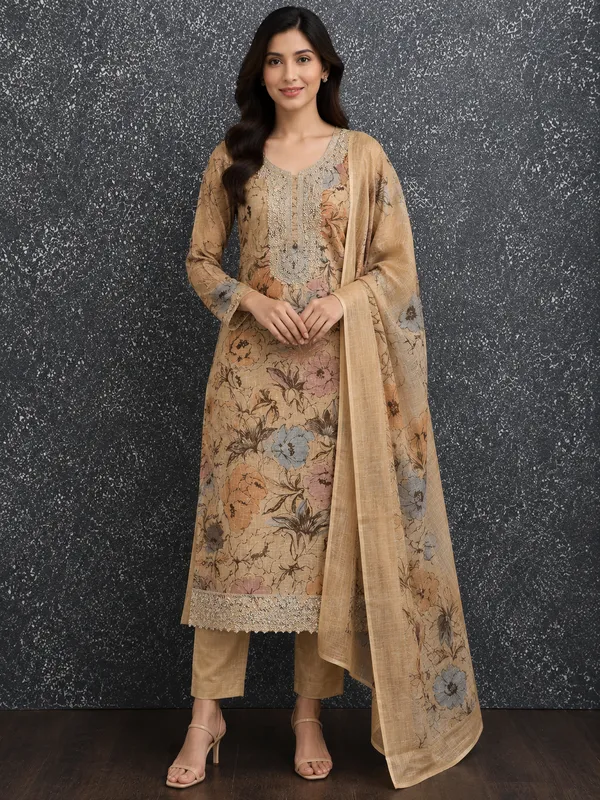 Cotton_Ethnic_Embroidered_Brown_Unstitched_Suit_Material