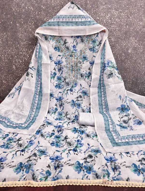 Unstitched_Suit_Material_-_White_&_Blue_Floral_Designer_Suit_Set_(Top,_Botton_and_Dupatta)