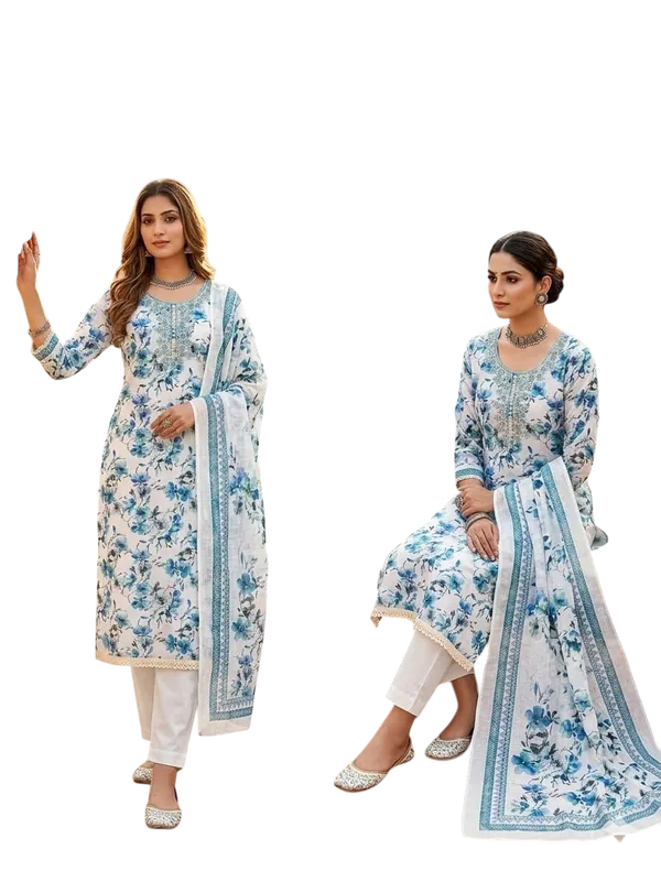 Unstitched_Suit_Material_-_White_&_Blue_Floral_Designer_Suit_Set_(Top,_Botton_and_Dupatta)