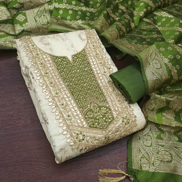 Green_Banarasi_Jacquard_Woven_Unstitched_Suit_Material_For_Women