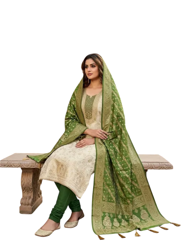 Green_Banarasi_Jacquard_Woven_Unstitched_Suit_Material_For_Women