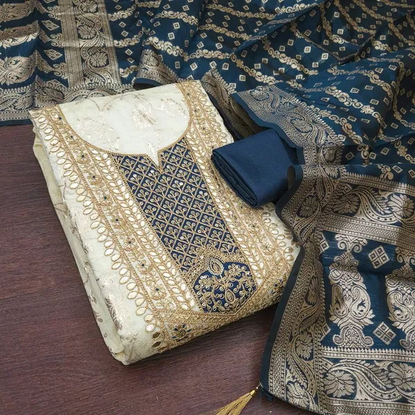 Blue_Banarasi_Jacquard_Woven_Unstitched_Suit_Material_For_Women