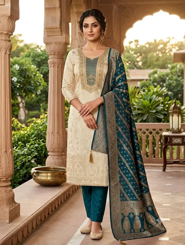 Blue_Banarasi_Jacquard_Woven_Unstitched_Suit_Material_For_Women