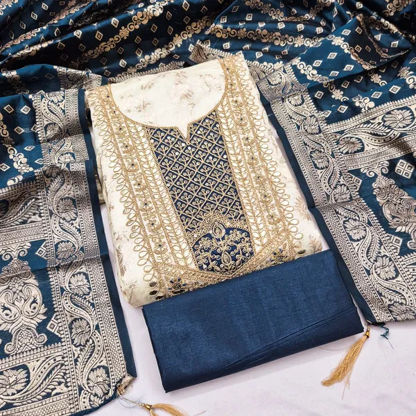 Blue_Banarasi_Jacquard_Woven_Unstitched_Suit_Material_For_Women