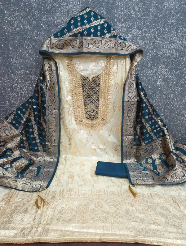 Blue_Banarasi_Jacquard_Woven_Unstitched_Suit_Material_For_Women