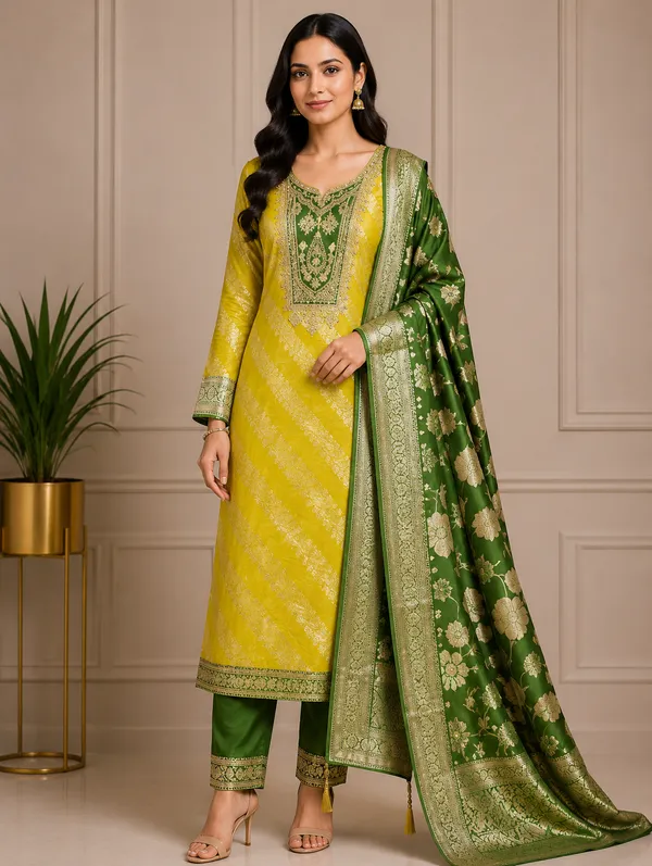 Pure_Silk_Festive_Embroidered_Yellow_Kurta_And_Churidar_Material