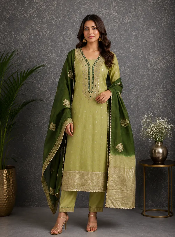 Green_Pure_Silk_Solid_Unstitched_Kurta_And_Churidar_Material_For_Women