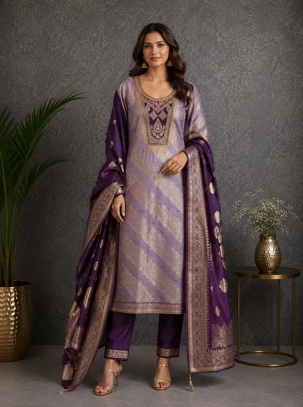 Pure_Silk_Festive_Solid_Purple_Kurta_Churidar_Material