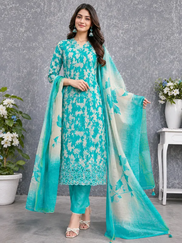 Silk_Ethnic_Floral_Print_Green_Suit_Material