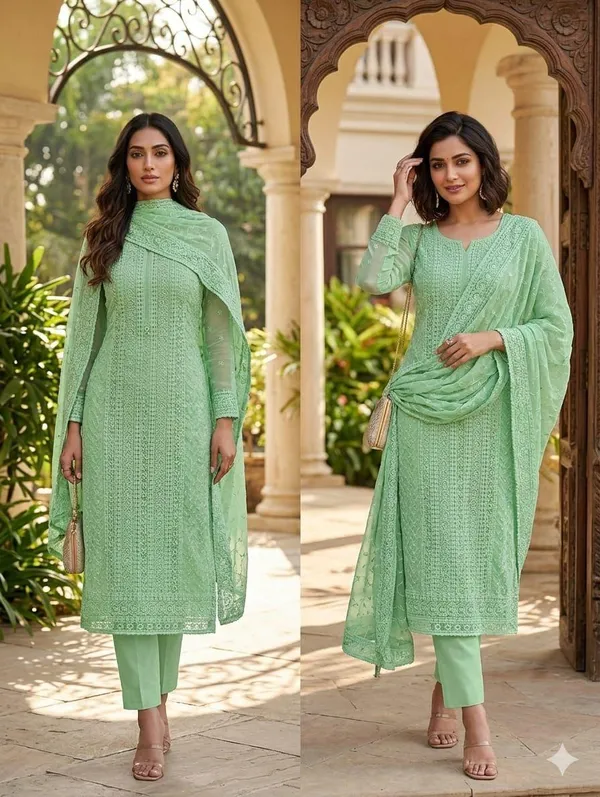 Olive_Silk_Chikankari_Embroidered_Unstitched_Suit_Material_For_Women