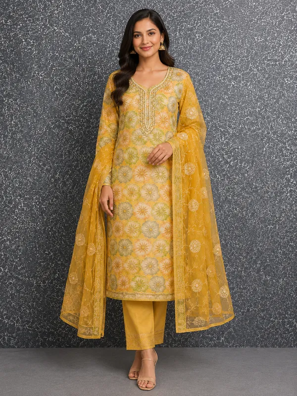 Yellow_Cotton_Blend_Printed_Unstitched_Suit_Material_For_Women
