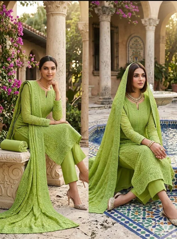 Green_Silk_Chikankari_Embroidered_Unstitched_Suit_Material_For_Women