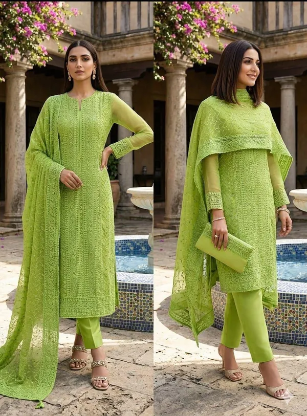 Green_Silk_Chikankari_Embroidered_Unstitched_Suit_Material_For_Women