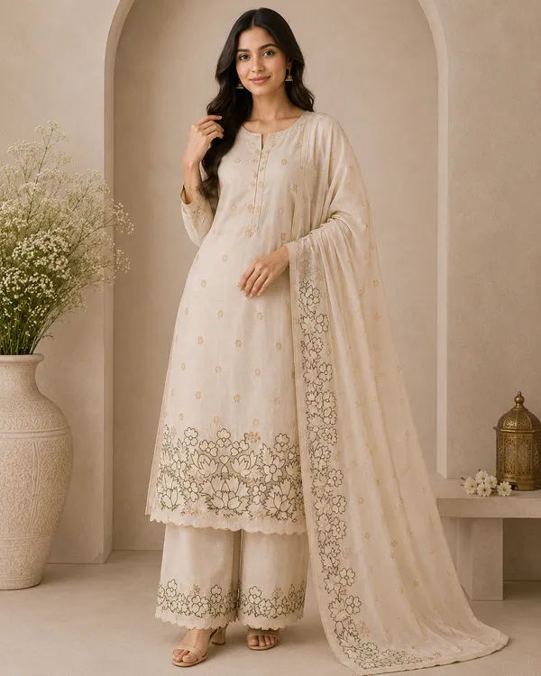 Linen_Ethnic_Embroidered_Green_Beige_Salwar_Suit_Material
