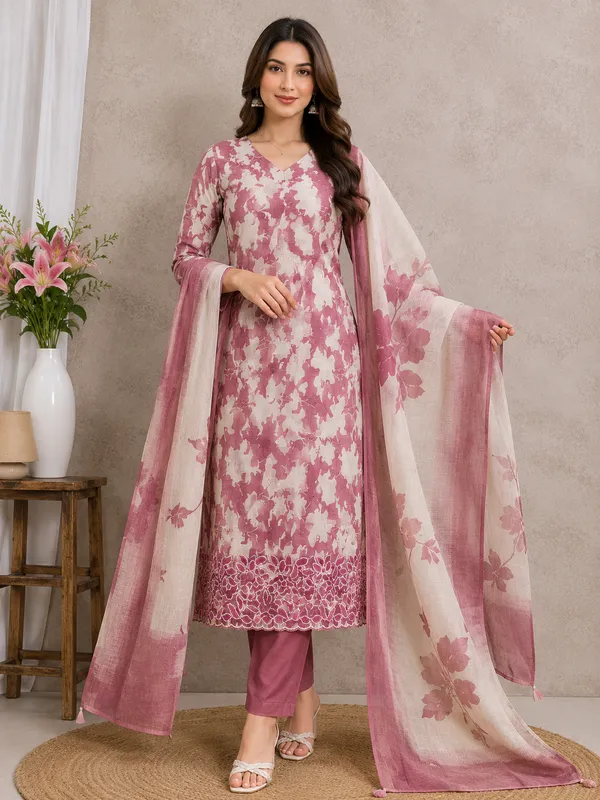 Red_Silk_Floral_Print_Unstitched_Suit_Material_For_Women