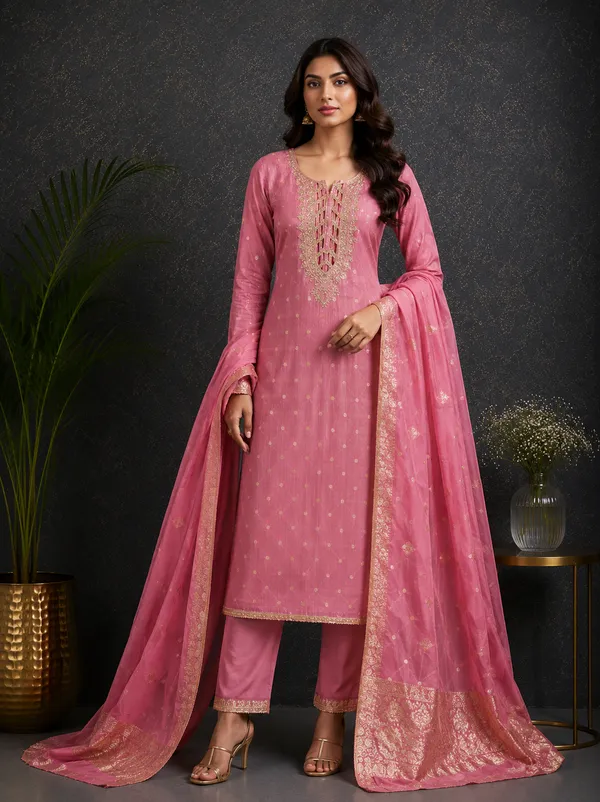 Pure_Silk_Festive_Printed_Pink_Kurta_And_Churidar_Material