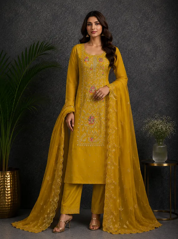 Yellow_Georgette_Floral_Embroidered_Unstitched_Suit_Material_For_Women