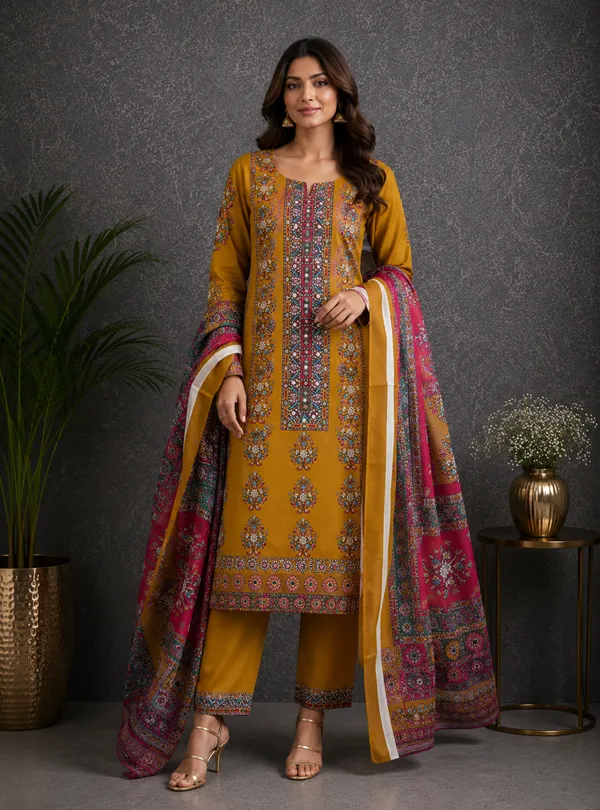 Yellow_Polyester_Self_Design_Unstitched_Suit_Material_For_Women