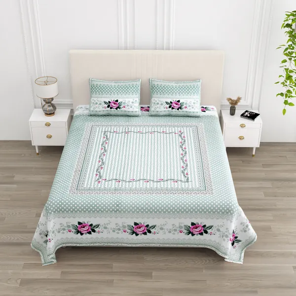 Green_Cotton__Bedsheet_For_Home_And_Decor_100_X_108_Inch