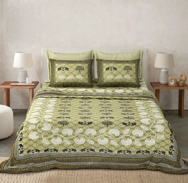 Olive_Green_Cotton__Bedsheet_For_Home_And_Decor_100_X_108_Inch