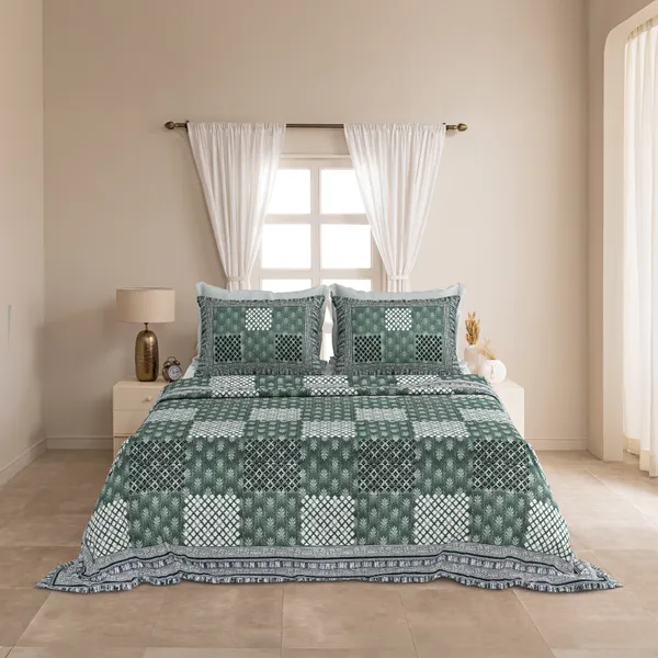 Green_Cotton__Bedsheet_For_Home_And_Decor_100_X_108_Inch