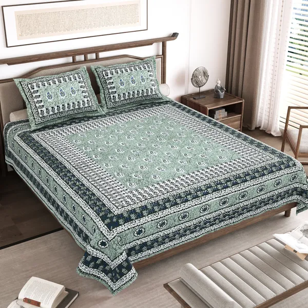 Green_Cotton__Bedsheet_For_Home_And_Decor_100_X_108_Inch