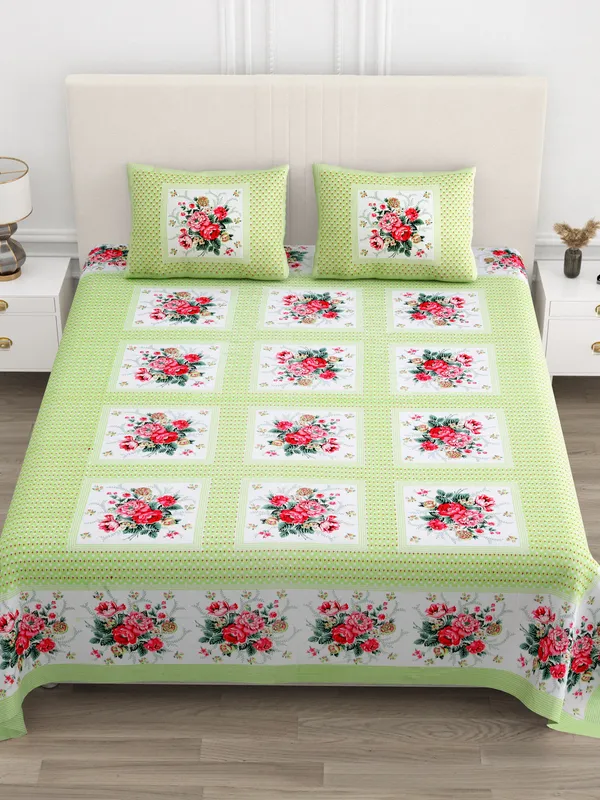 Perrot_Green_Cotton__Bedsheet_For_Home_And_Decor_100_X_108_Inch