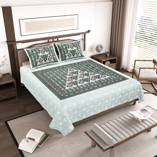 Green_Cotton__Bedsheet_For_Home_And_Decor_100_X_108_Inch