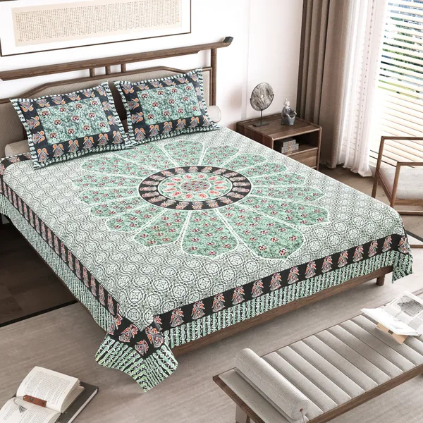 Green_Cotton__Bedsheet_For_Home_And_Decor_100_X_108_Inch