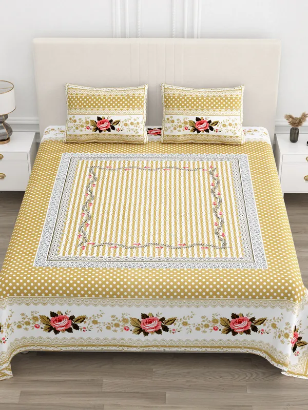 Yellow_Cotton__Bedsheet_For_Home_And_Decor_100_X_108_Inch